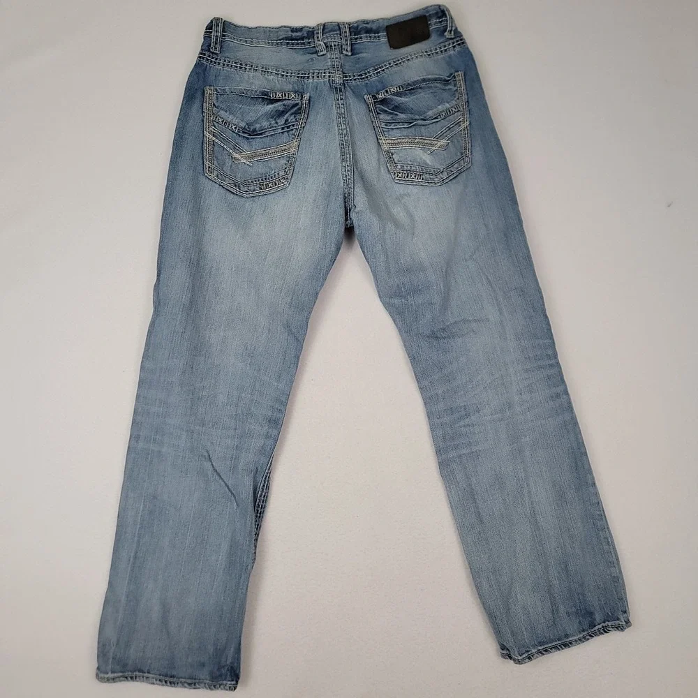 BKE Tyler Straight Leg Jeans Men's 34S Light Wash Thick Stitch Denim